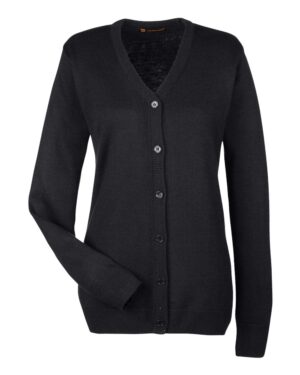 Harriton M425W Women’s Pilbloc V-Neck Button Cardigan Sweater – Black