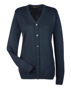 Harriton M425W Women’s Pilbloc V-Neck Button Cardigan Sweater – Dark Navy