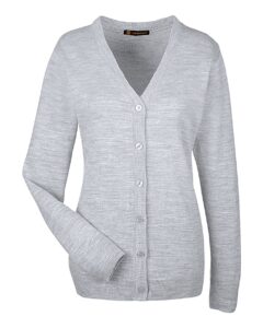 Harriton M425W Women’s Pilbloc V-Neck Button Cardigan Sweater – Grey Heather