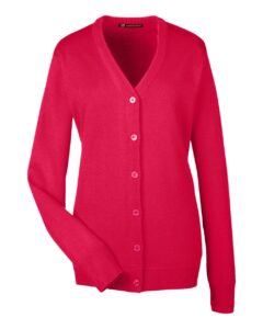 Harriton M425W Women’s Pilbloc V-Neck Button Cardigan Sweater – Red