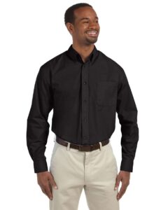 Harriton M510 Men’s Essential Poplin – Black (on model)