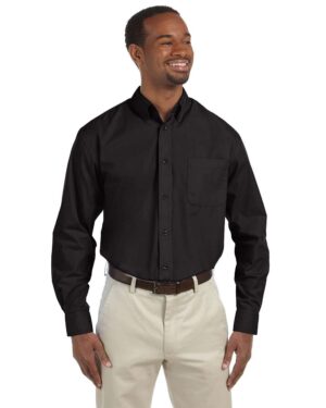 Harriton M510 Men’s Essential Poplin – Black (on model)