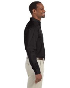 Harriton M510 Men’s Essential Poplin – Black (on model side)