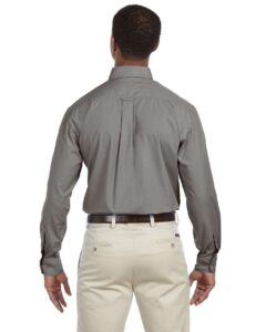 Harriton M510 Men’s Essential Poplin – Dark Grey (on model back)