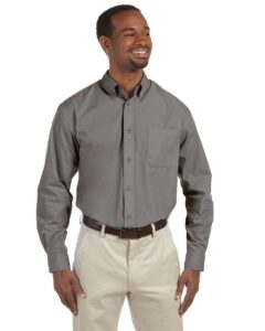 Harriton M510 Men’s Essential Poplin – Dark Grey (on model)