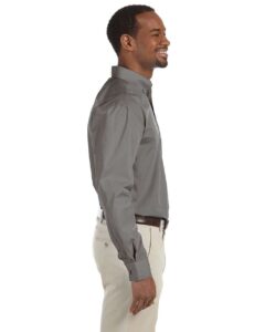Harriton M510 Men’s Essential Poplin – Dark Grey (on model side)