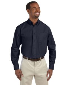 Harriton M510 Men’s Essential Poplin – Navy (on model)
