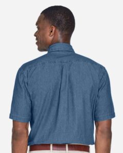 Harriton M550S Men’s Denim Shirt – Light Denim (on model back)