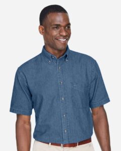 Harriton M550S Men’s Denim Shirt – Light Denim (on model)