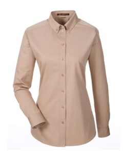 Harriton M581W Women’s Foundation Cotton Twill Shirt with Teflon – Khaki