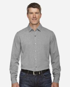 North End 88802 Men’s Melange Performance Shirt – Light Heather (on model)