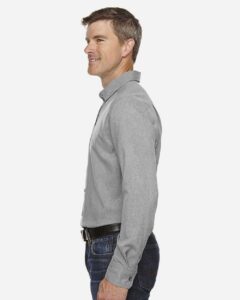 North End 88802 Men’s Melange Performance Shirt – Light Heather (on model side)