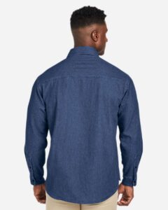 Harriton M540 Unisex Denim Shirt Jacket – Dark Denim (on model back)