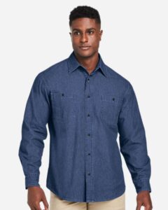 Harriton M540 Unisex Denim Shirt Jacket – Dark Denim (on model)