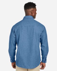 Harriton M540 Unisex Denim Shirt Jacket – Light Denim (on model back)