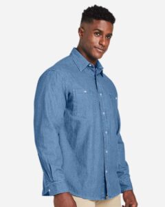 Harriton M540 Unisex Denim Shirt Jacket – Light Denim (on model side)