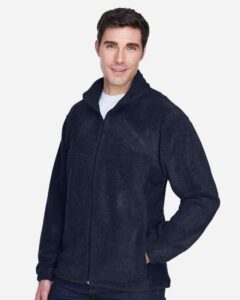 Harriton M990T Men’s Tall Full-Zip Fleece – Navy (on model side)