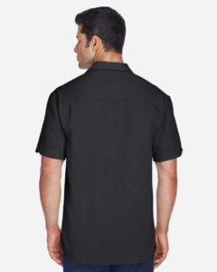 Harriton M575 Men’s Two-Tone Camp Shirt – Black/ Cream (on model back)