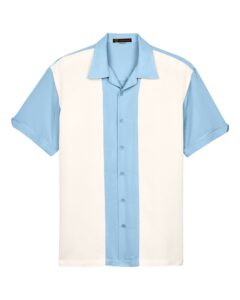 Harriton M575 Men’s Two-Tone Camp Shirt – Cloud Blue/ Cream