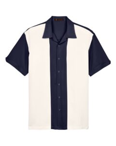 Harriton M575 Men’s Two-Tone Camp Shirt – Navy/ Cream