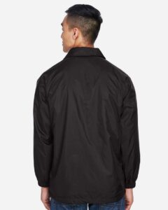 Harriton M775 Unisex Nylon Staff Jacket – Black (on model back)