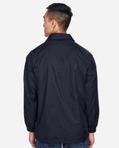 Harriton M775 Unisex Nylon Staff Jacket – Navy (on model back)