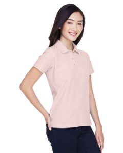 Harriton M280W Women’s Blend-Tek™ Polo – Blush (on model side)