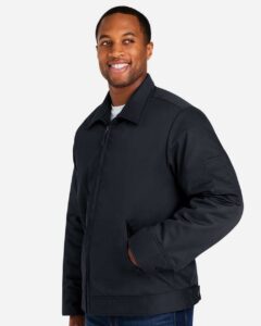 Harriton M721T Unisex Tall ClimaBloc® Station Jacket – Dark Charcoal (on model side)