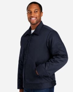 Harriton M721T Unisex Tall ClimaBloc® Station Jacket – Dark Navy (on model side)