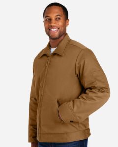 Harriton M721T Unisex Tall ClimaBloc® Station Jacket – Duck Brown (on model side)