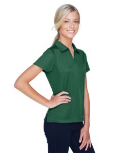 Harriton M353W Women’s Double Mesh Polo – Dark Green (on model side)