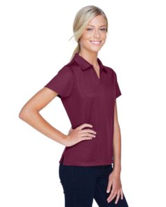 Harriton M353W Women’s Double Mesh Polo – Maroon (on model side)
