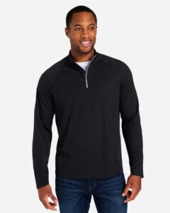 CORE365 CE418 Men’s Origin Performance Pique Quarter-Zip Pullover – Black/ Carbon (on model)