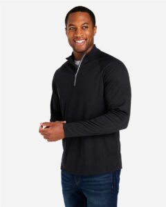 CORE365 CE418 Men’s Origin Performance Pique Quarter-Zip Pullover – Black/ Carbon (on model side)