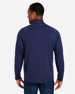 CORE365 CE418 Men’s Origin Performance Pique Quarter-Zip Pullover – Classic Navy Heather/ Carbon (on model back)