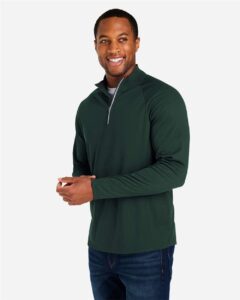CORE365 CE418 Men’s Origin Performance Pique Quarter-Zip Pullover – Forest/ Carbon (on model side)