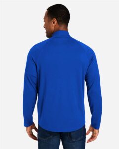 CORE365 CE418 Men’s Origin Performance Pique Quarter-Zip Pullover – True Royal/ Carbon (on model back)