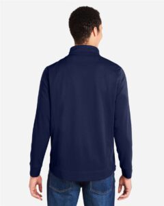 CORE365 CE404 Men’s Market Snag Protect Mesh Colorblock Quarter-Zip Pullover – Classic Navy Heather/ Carbon (on model back)