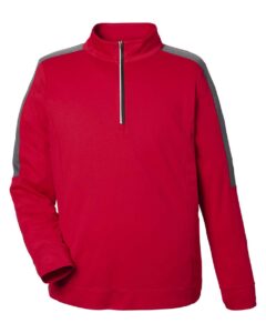 CORE365 CE404 Men’s Market Snag Protect Mesh Colorblock Quarter-Zip Pullover – Classic Red/ Carbon