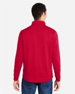 CORE365 CE404 Men’s Market Snag Protect Mesh Colorblock Quarter-Zip Pullover – Classic Red/ Carbon (on model back)