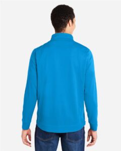 CORE365 CE404 Men’s Market Snag Protect Mesh Colorblock Quarter-Zip Pullover – Electric Blue/ Carbon (on model back)