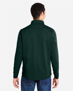 CORE365 CE404 Men’s Market Snag Protect Mesh Colorblock Quarter-Zip Pullover – Forest/ Carbon (on model back)