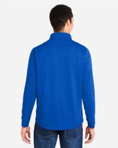 CORE365 CE404 Men’s Market Snag Protect Mesh Colorblock Quarter-Zip Pullover – True Royal/ Carbon (on model back)