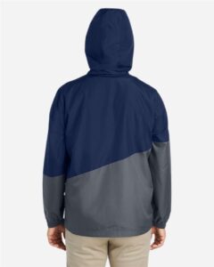 CORE365 CE710 Unisex Techno Lite Colorblock Windbreaker – Classic Navy Heather/ Carbon (on model back)