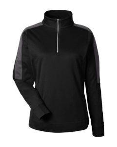 CORE365 CE404W Women’s Market Snag Protect Mesh Colorblock Quarter-Zip Pullover – Black/ Carbon
