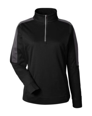 CORE365 CE404W Women’s Market Snag Protect Mesh Colorblock Quarter-Zip Pullover – Black/ Carbon