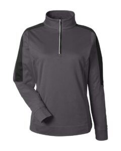 CORE365 CE404W Women’s Market Snag Protect Mesh Colorblock Quarter-Zip Pullover – Carbon/ Black