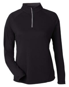 CORE365 CE418W Women’s Origin Performance Pique Quarter-Zip Pullover – Black/ Carbon