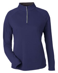 CORE365 CE418W Women’s Origin Performance Pique Quarter-Zip Pullover – Classic Navy Heather/ Carbon