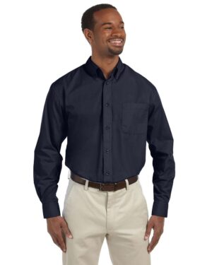 Harriton M510T Men’s Tall Essential Poplin – Navy (on model)